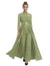 Mother of The Groom Outfit V-Neck 3/4 Sleeve Lace Pantsuit Satin Overskirt
