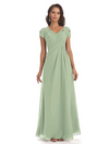 Elegant Short Sleeves Beaded Pleats A-line Floor-Length Mother of The Bride Dresses
