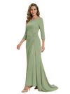 Mother of The Groom Dress Elegant Crew Scoop 3/4 Sleeve Crepe Maxi Gown Pleated Detail Classy Look