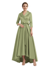 Modern High-Low 3/4 Sleeves Satin Mother Of The Bride Dress With Bow Knot