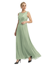 Mother of The Bride Dresses Scoop Sleeveless Lace Chiffon Maxi Gown Classy Ruched Formal Wedding Event Dress