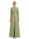 Sophisticated 3/4 Sleeves Beaded A-Line Satin Mother Of The Bride Dress