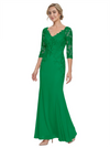 Mother of The Bride Gown V-Neck Half Sleeve Lace Chiffon Trumpet Maxi Dress Unique Sophisticated