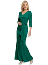 Mother of The Bride Dress Elegant V-Neck 3/4 Sleeve Satin Trumpet Maxi Gown