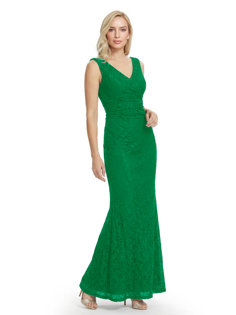 Mother of The Bride Dresses V-Neck Sleeveless Lace Mermaid Maxi Gown Elegant Flowy Formal Wedding Event Dress