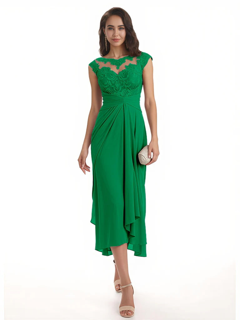 Elegant Bell Sleeves Chiffon A-line Midi Mother of The Bride Dresses