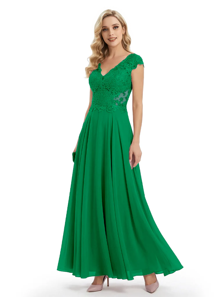 Beautiful Cap Sleeve Lace Chiffon A-Line Mother of the Bride dresses