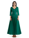 Elegant Soft Satin 3/4 Sleeves V-Neck Ankle Length Mother of The Bride Dresses
