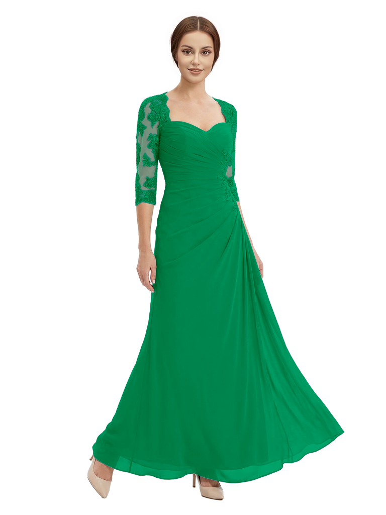 Sweetheart Ruched Lace 3/4 Sleeves A-Line Chiffon Mother Of The Groom Dress