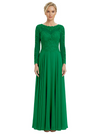 Mother of The Bride Dresses Scoop Long Sleeve Lace Chiffon Maxi Gown Pretty Embroidered Formal Wedding Event Attire