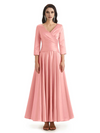 Elegant Soft Satin 3/4 Sleeves V-Neck Ankle Length Mother of The Bride Dresses
