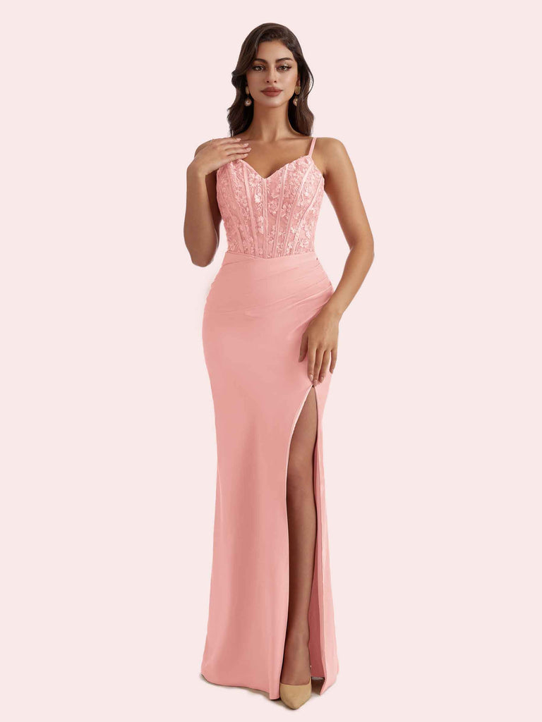flamingo pink bridesmaid dresses Flamingo Bridesmaid Dresses One Shoulder Sheath/Column Ruched Chiffon Bridesmaid Dresses with Slit