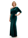 Sophisticated Asymmetrical Neckline Velvet Half Sleeves Maxi Mother Of The Groom Dress