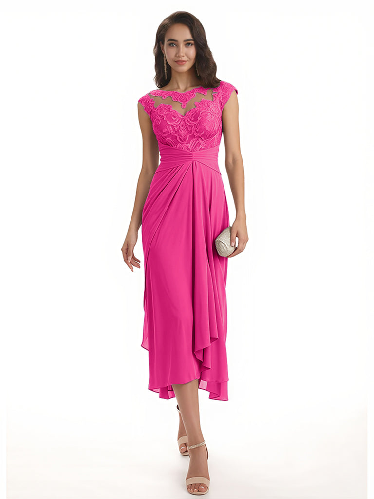Elegant Bell Sleeves Chiffon A-line Midi Mother of The Bride Dresses