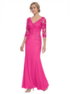 Mother of The Bride Gown V-Neck Half Sleeve Lace Chiffon Trumpet Maxi Dress Unique Sophisticated