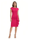 Mother of The Bride Dress Beautiful Jewel Cap Sleeve Crepe Sheath Midi Gown Ruffled Stylish Design