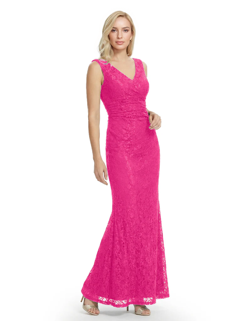 Mother of The Bride Dresses V-Neck Sleeveless Lace Mermaid Maxi Gown Elegant Flowy Formal Wedding Event Dress