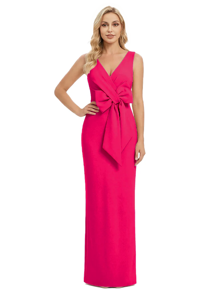 V-Neck Sheath Sleeveless Mother of The Bride Dress Crepe