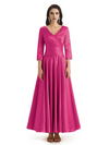 Elegant Soft Satin 3/4 Sleeves V-Neck Ankle Length Mother of The Bride Dresses