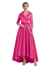 Modern High-Low 3/4 Sleeves Satin Mother Of The Bride Dress With Bow Knot
