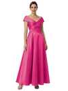 Sophisticated Off Shoulder Sleeveless A-Line Satin Mother Of The Bride Dress