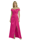 Off The Shoulder Mother Of The Groom Dresses Side Slit Satin Ruched A-Line Gown