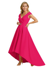 Mother of The Groom Dress Fancy Cap Sleeve Crepe High-Low A-Line Gown Elegant Belt Accent
