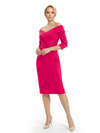 Mother of The Groom Dresses Off The Shoulder 3/4 Sleeve Satin Sheath Midi Dress Pretty Lace Detailed Formal Bridal Party Attire