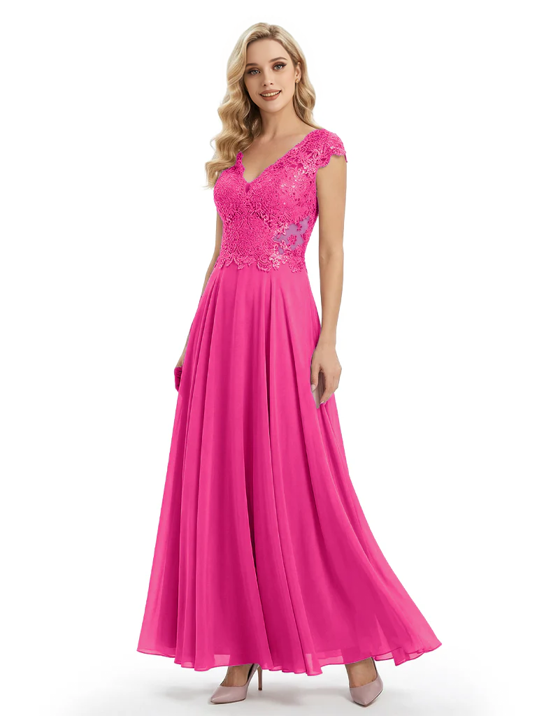 Beautiful Cap Sleeve Lace Chiffon A-Line Mother of the Bride dresses