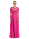 Mother of The Bride Dresses Scoop Long Sleeve Lace Chiffon Maxi Gown Pretty Embroidered Formal Wedding Event Attire