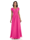Elegant Short Sleeves Beaded Pleats A-line Floor-Length Mother of The Bride Dresses