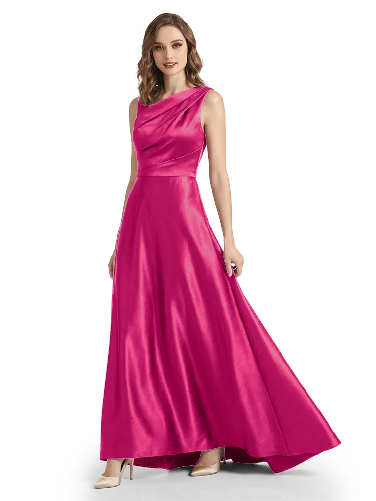 Stunning Asymmetrical Neckline Sleeveless A-Line Satin Formal Dress For Mother Of The Bride