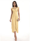 Elegant Bell Sleeves Chiffon A-line Midi Mother of The Bride Dresses
