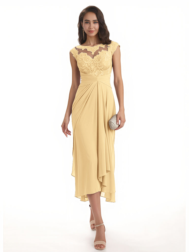Elegant Bell Sleeves Chiffon A-line Midi Mother of The Bride Dresses