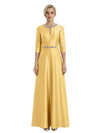 Sophisticated 3/4 Sleeves Beaded A-Line Satin Mother Of The Bride Dress