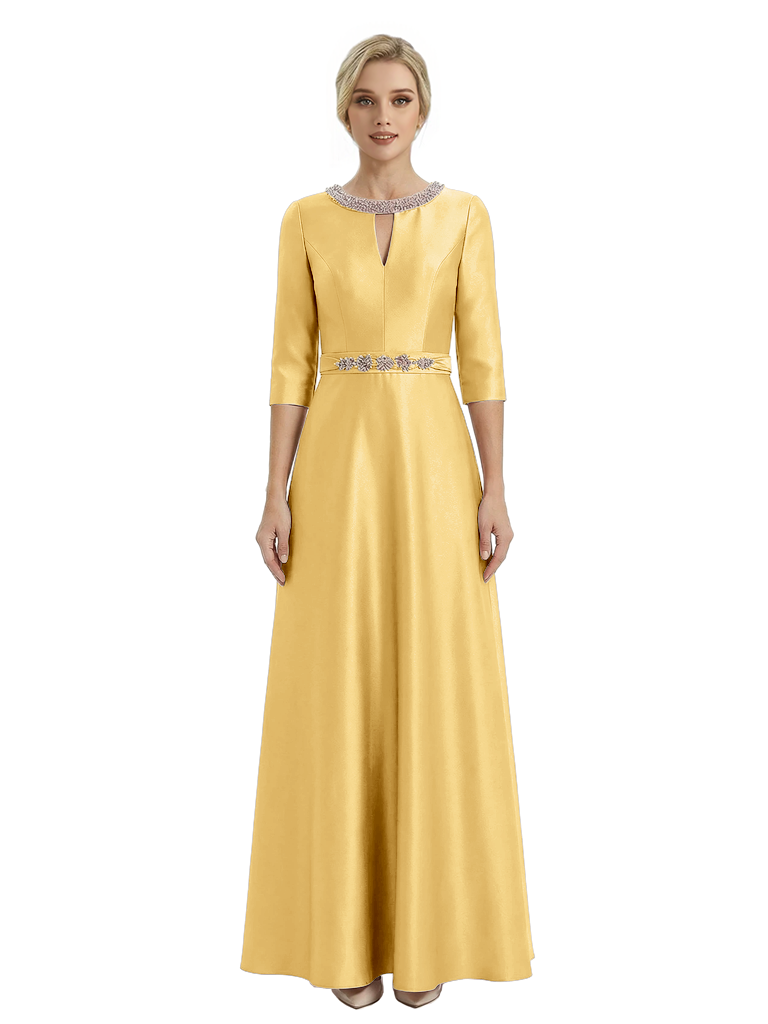 Sophisticated 3/4 Sleeves Beaded A-Line Satin Mother Of The Bride Dress