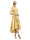 Elegant Boat Neck Satin Lace Mother Of The Bride Dresses High-Low A-Line Gowns