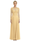 Mother of The Bride Dresses Scoop Long Sleeve Lace Chiffon Maxi Gown Pretty Embroidered Formal Wedding Event Attire