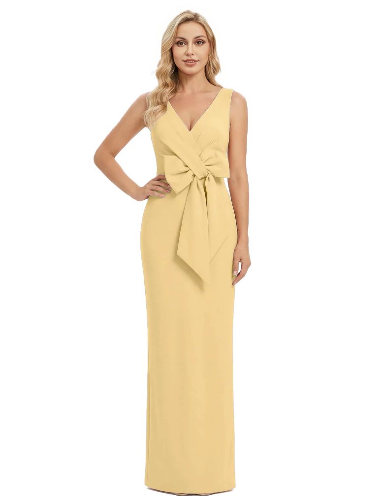 V-Neck Sheath Sleeveless Mother of The Bride Dress Crepe