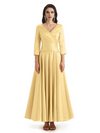 Elegant Soft Satin 3/4 Sleeves V-Neck Ankle Length Mother of The Bride Dresses