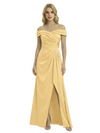 Off The Shoulder Mother Of The Groom Dresses Side Slit Satin Ruched A-Line Gown