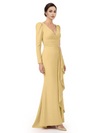 V-Neck Long Sleeves Ruffle Crepe Mother Of The Groom Dress Mermaid