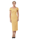 Mother of The Bride Dress Classy Off Shoulder Crepe Sheath Midi Gown Modern Wrap Detail