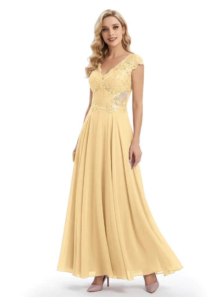 Beautiful Cap Sleeve Lace Chiffon A-Line Mother of the Bride dresses
