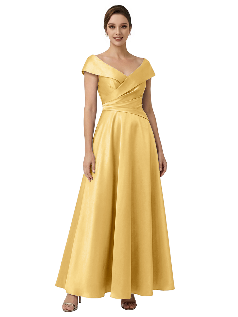 Sophisticated Off Shoulder Sleeveless A-Line Satin Mother Of The Bride Dress