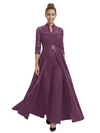 Mother of The Groom Outfit V-Neck 3/4 Sleeve Lace Pantsuit Satin Overskirt
