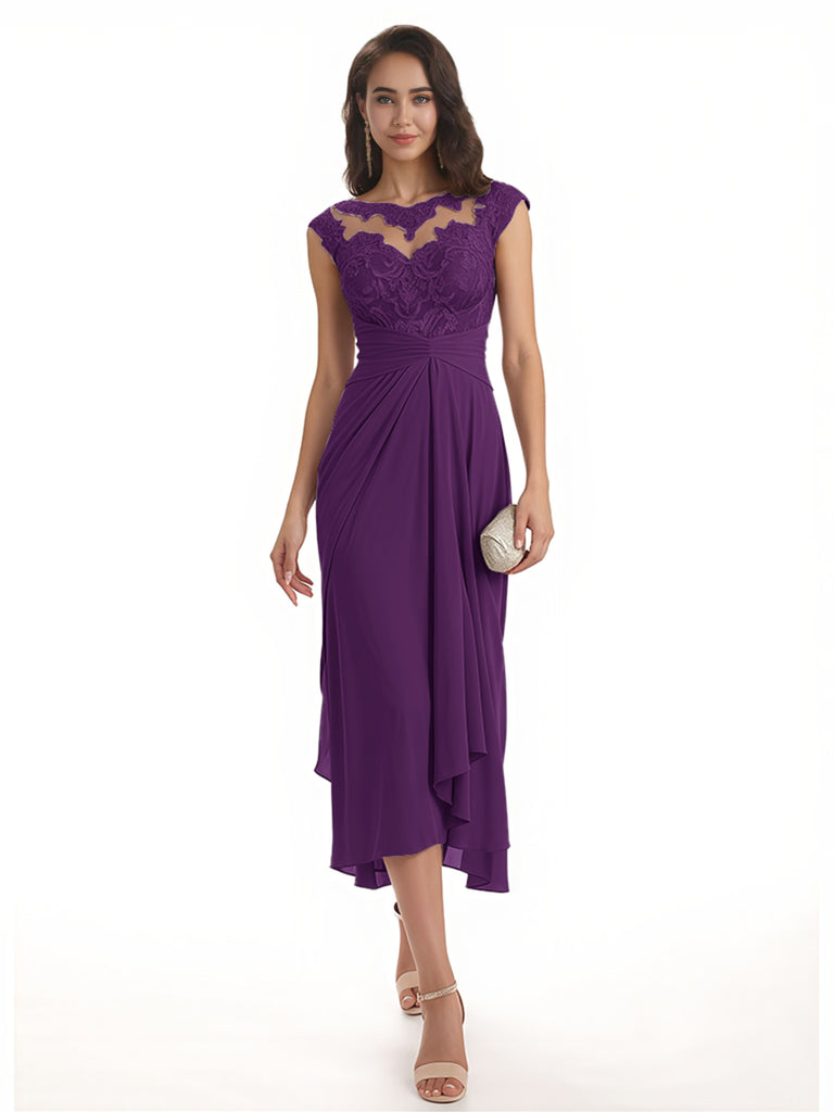 Elegant Bell Sleeves Chiffon A-line Midi Mother of The Bride Dresses