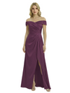 Off The Shoulder Mother Of The Groom Dresses Side Slit Satin Ruched A-Line Gown