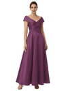 Sophisticated Off Shoulder Sleeveless A-Line Satin Mother Of The Bride Dress