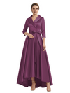 Modern High-Low 3/4 Sleeves Satin Mother Of The Bride Dress With Bow Knot